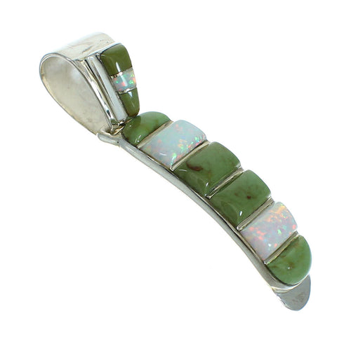 Southwest Authentic Sterling Silver Turquoise And Opal Inlay Pendant YX68260
